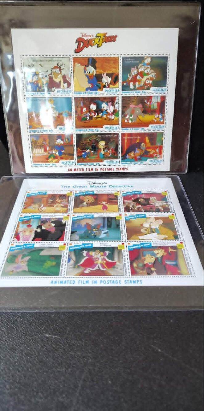 2 9pc sheets MNH ICS Disney Duck Tales, Great Mouse Detective stamps